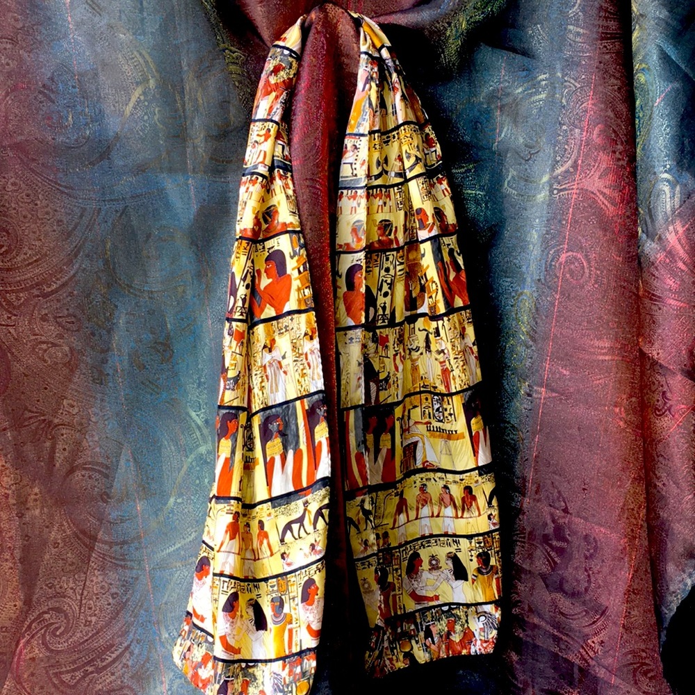 Museum Artifacts Scarf Silk Egyptian Hieroglyphs